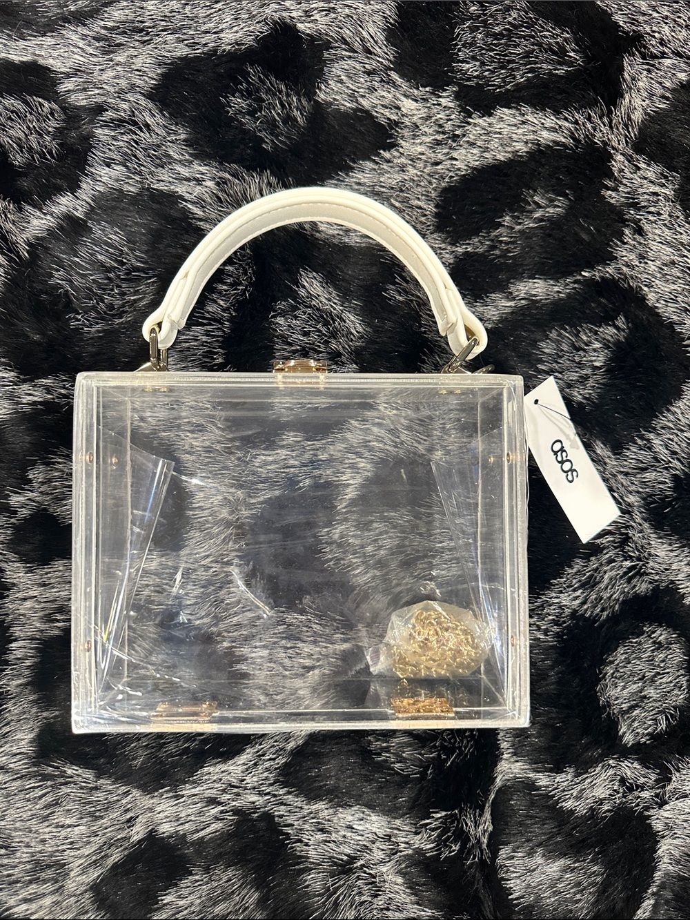 ASOS Clear Box Handbag with White Handle Acrylic